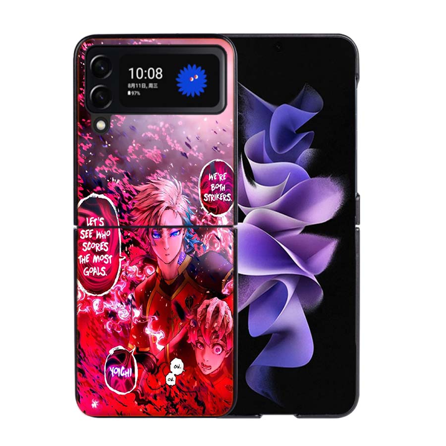 Blue Lock Anime Phone Case For Samsung Z Flip 7 6 5G Galaxy Z Flip4 Z Flip5 Z Flip3 Coque Black Hard PC Shell Protective Cover