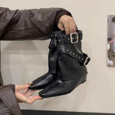 Женская обувь новая Spice Girl клепаные брюки завышенные остроносые короткие ботинки женские осенне-зимние новые ковбойские ботинки в западном стиле