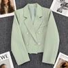 Spring Women Breasted Office Cropped Blazer Lapel Solid Color Long Sleeve Double Jacket Suit Coat