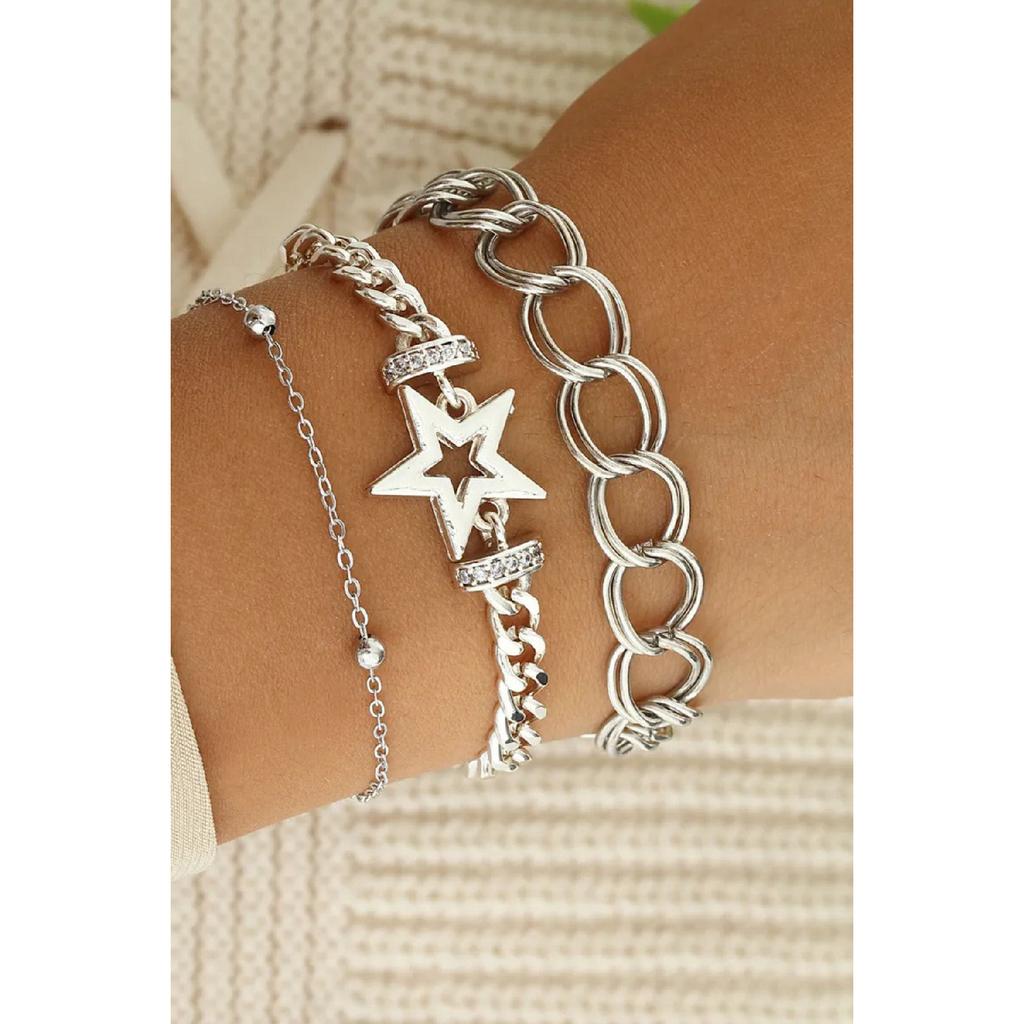 Женский браслет с тройной посеребренной звездой, комбинация PS3806
