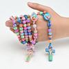 1pc Cartoon Colored Cross Necklace Children's Prayer and Baptism Bead Bracelet Handmade Knot Soft Pottery Necklace