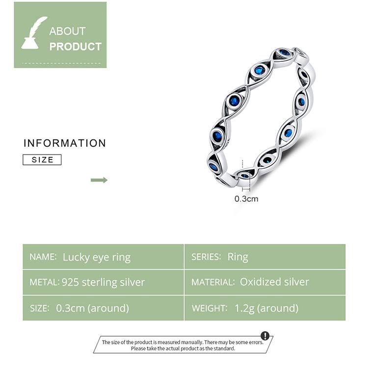 Bamoer 925 Sterling Silver Blue Zircon Demon Eye Element Size 6,7,8 Rings for Women Vintage Fine Jewelry