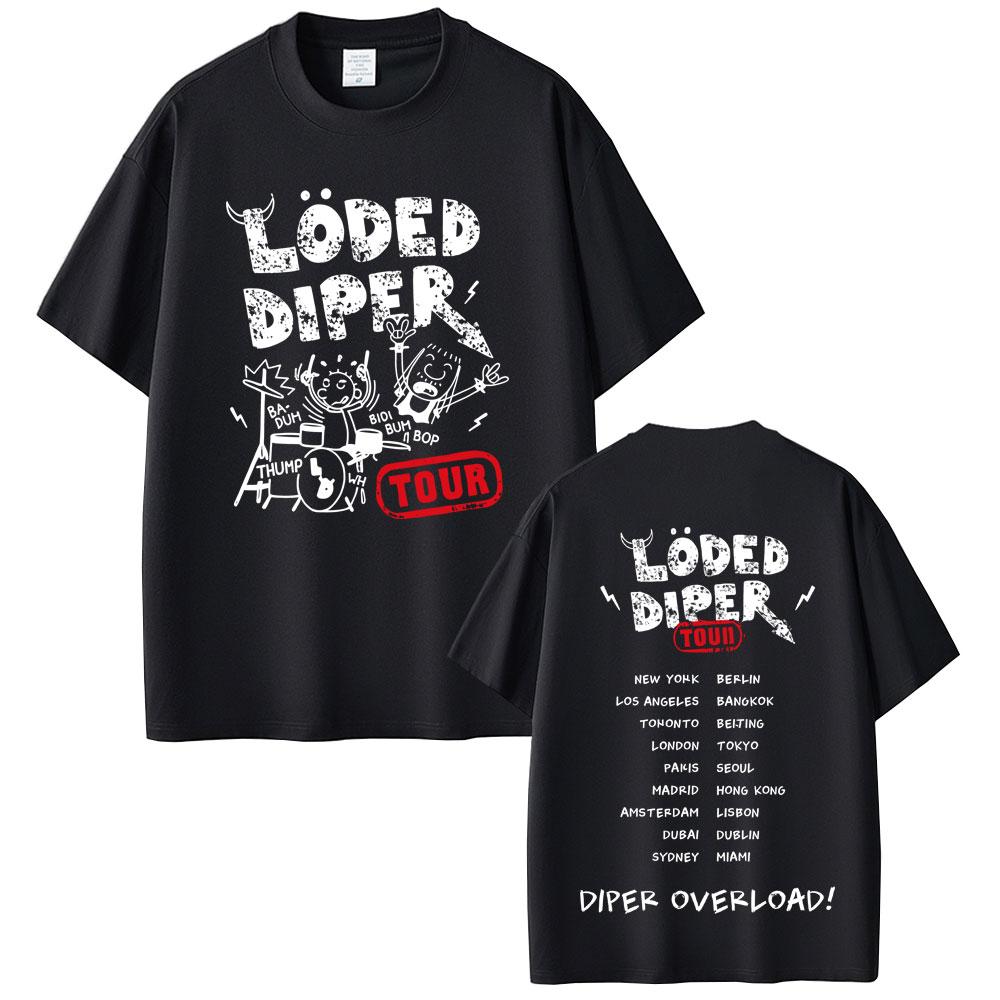 Футболка Loded Diper Diper Overload Tour Унисекс Женская Винтажная Рок Оверсайз С коротким рукавом Унисекс Повседневная 100% Хлопок Футболки
