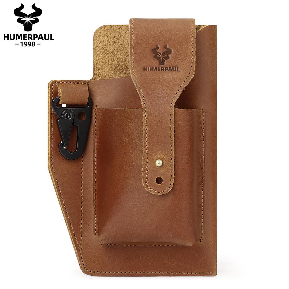 Humerpaul Мужская кожаная поясная сумка из натуральной кожи, большая вместительная сумка для мобильного телефона, чехол для ключей