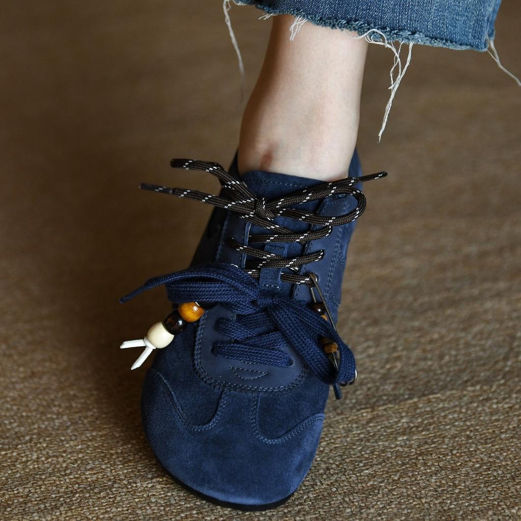 Матовая мягкая кожа синие немецкие тренировочные туфли женские модные повседневные туфли 2025 новые ранняя осень ретро Форрест Гамп женские туфли лодочки