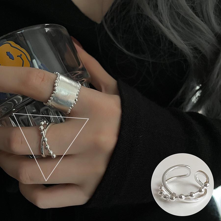 Korean S925 Silver-Plated Three-Layer Retro Hip-Hop Stacking Ring for Women