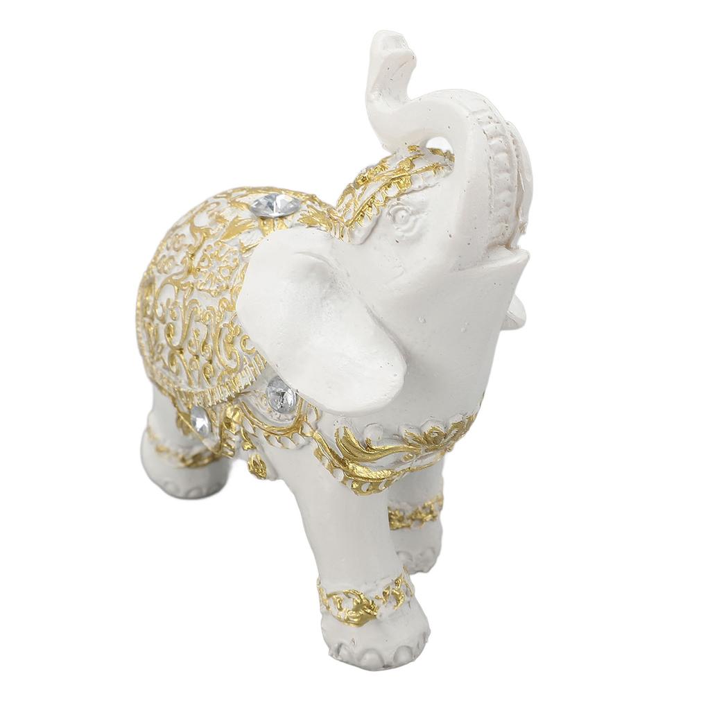Elephant Statue White Resin Cute Lucky Elephant Sculpture for Entryway Bookshelf Computer Desk Home