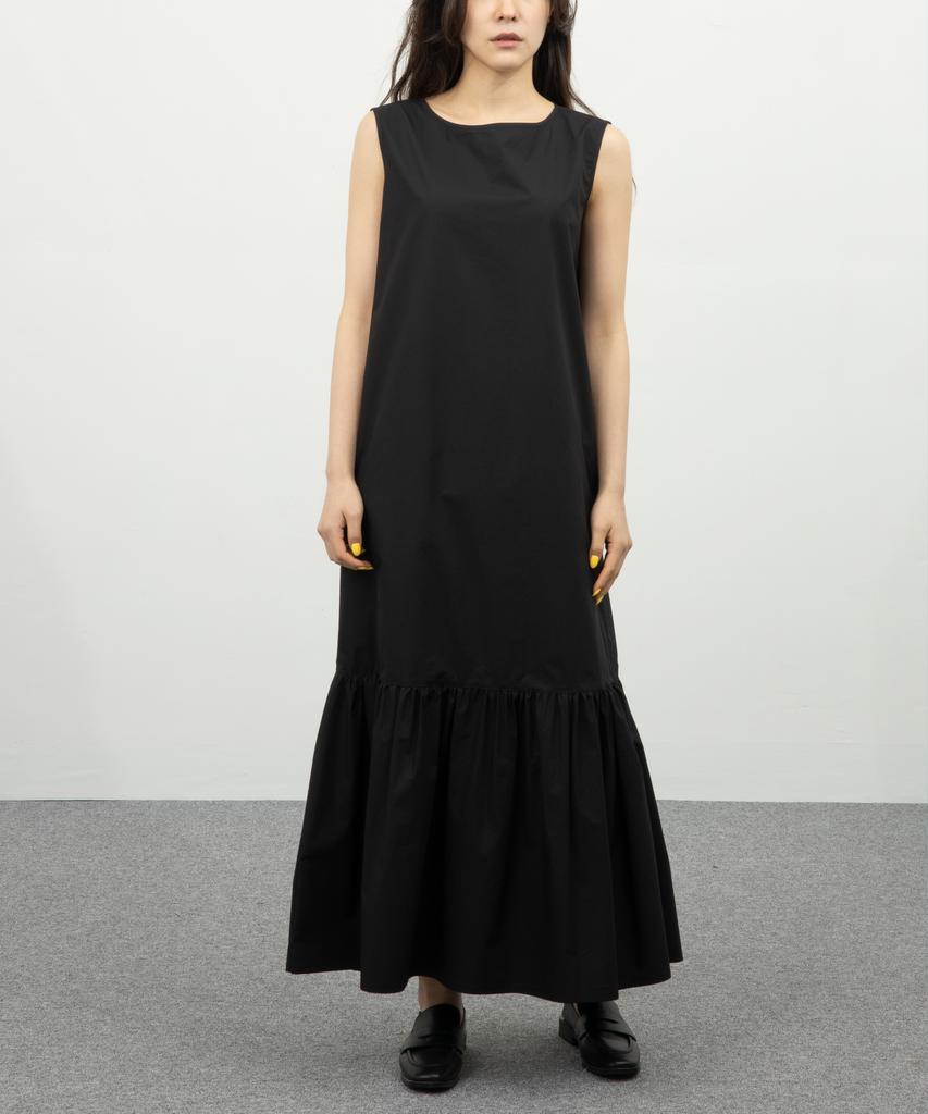 Row To Row Wrd045 Crispy Cotton Shirring Skirt Long Sleeveless Dress (Ash Black)
