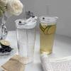 600ml Drinkware Stripe Glass Cup With Lid and Straw Water Cup Fashion Straw Cup  for Juice Milk Tea