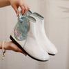 2024 New Ethnic Style Embroidered Boots Flat-soled Old Beijing Cloth Shoes Non-slip and Wear-resistant Jelly Soles Autumn New Single Boots