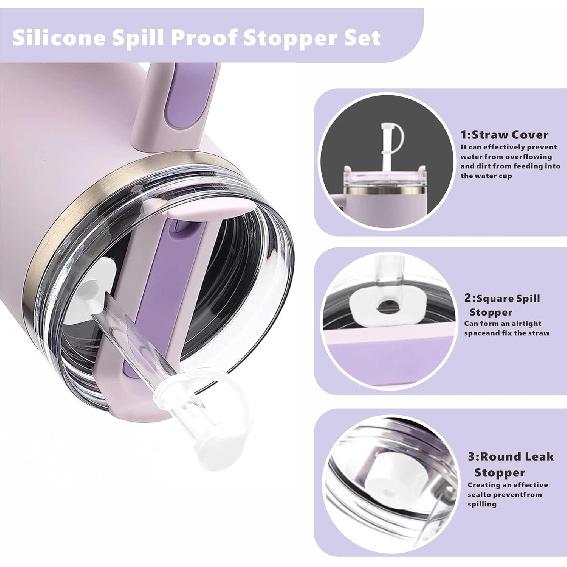 Stanley Cup Accessories Set Including 9 Pcs Silicone Spill Proof Stopper,3 Pcs Cute Straw Cover Cap for 9-10 mm Straws, 3Pcs Reble Straw and 1