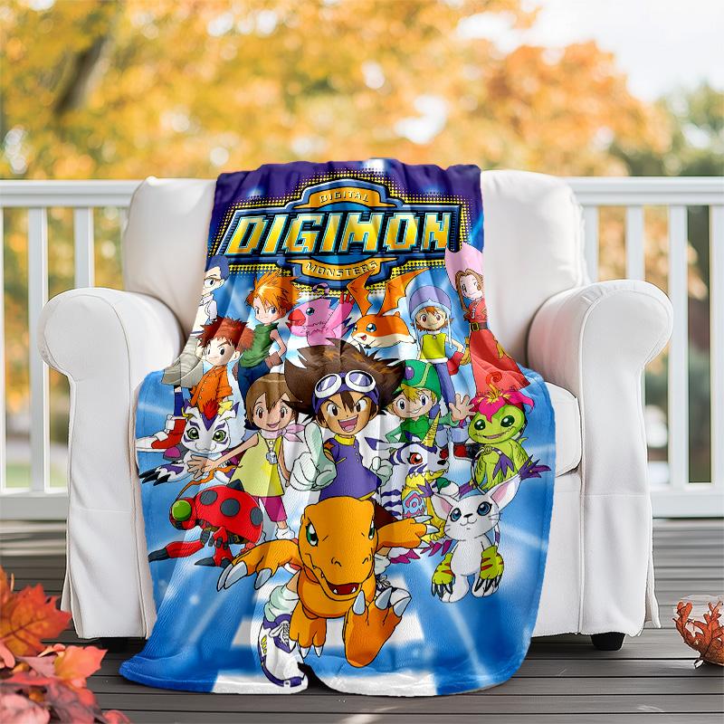 1pc Digimon Theme Blanket - Digital Print, Polyester, Cozy for All Seasons, Perfect for Outdoor, and Travel