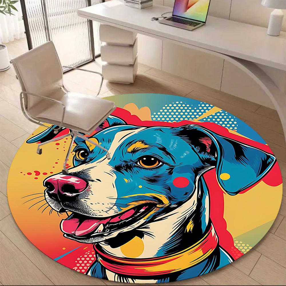 1pc Pitbull Popart Office Round Area Rug, Indoor Mat Suitable ForOffice, Under Office Chairs Bedroom Living Room Home Decor, Room Deco T018