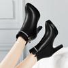 Comfortable Fashion Soft Leather Winter Shoes Platform Boots  Elegant Black Block High Heel Plush Non-slip Ankle Boots