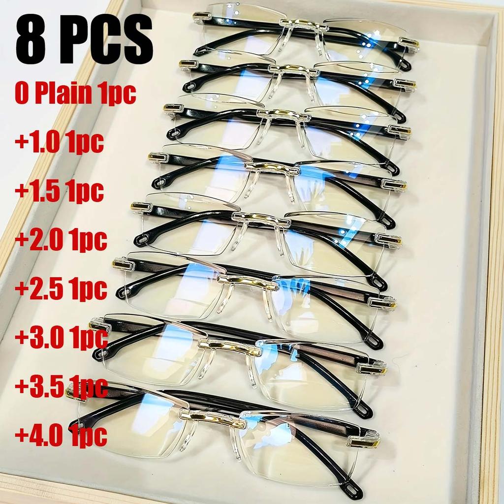 8 шт. сверхлегкие очки для чтения очки для пресбиопии очки с блокировкой синего света очки без оправы высокой четкости +1,0 до +4,0