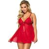 Babydoll - SUBBLIME - Rouge - L/XL - Dentelle Florale - Nœud Décoratif