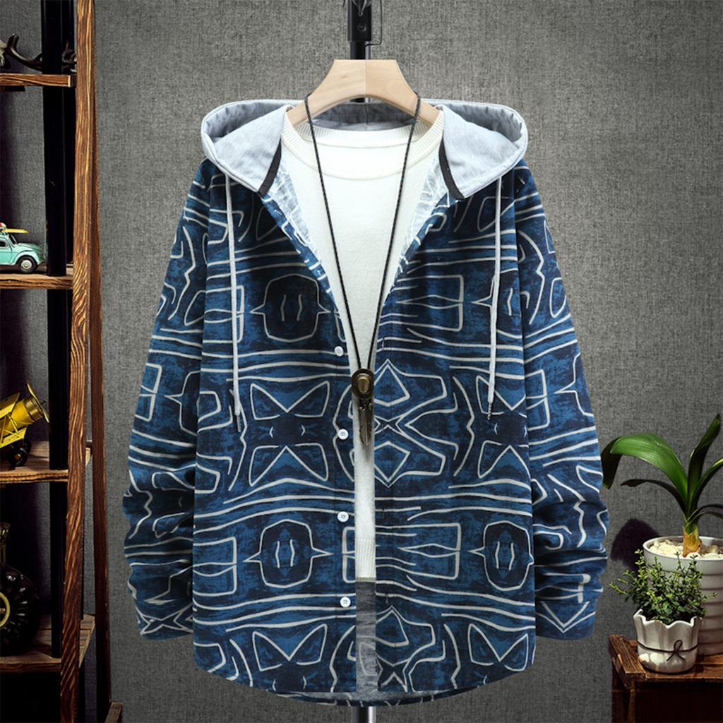 New Coat Loose Casual American Print Men's Hooded Shirt