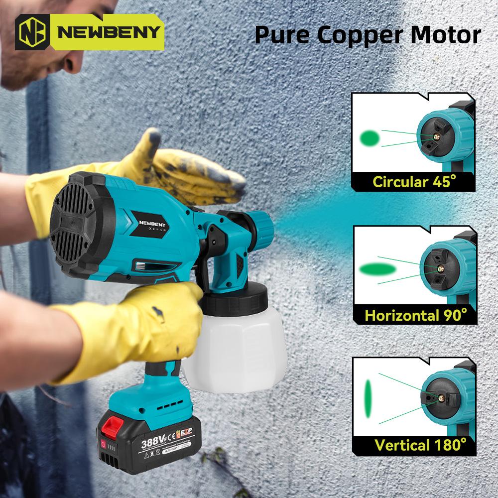 Newbeny 1000ML Cordless Electric Paint Sprayer Spray Gun Portable Paint Sprayer Auto Furniture Steel Coating Airbrush For Makita 18V Battery