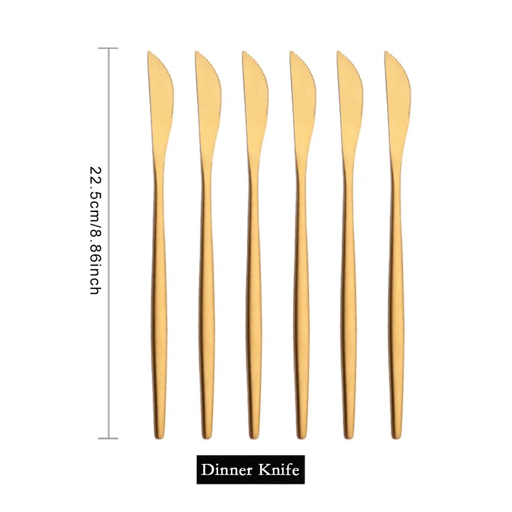 Набор столовых приборов Wstern Gold Matte из 6 предметов из нержавеющей стали, столовая посуда, столовые приборы, кухонный, для дома, набор десертных вилок, ложек, ножей, набор столовой посуды