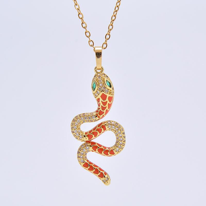 HECHENG,Enamel Snake Necklace,Gold Color Snake Pendant Necklace For Women Trend Aesthetic Zircon Wholesale