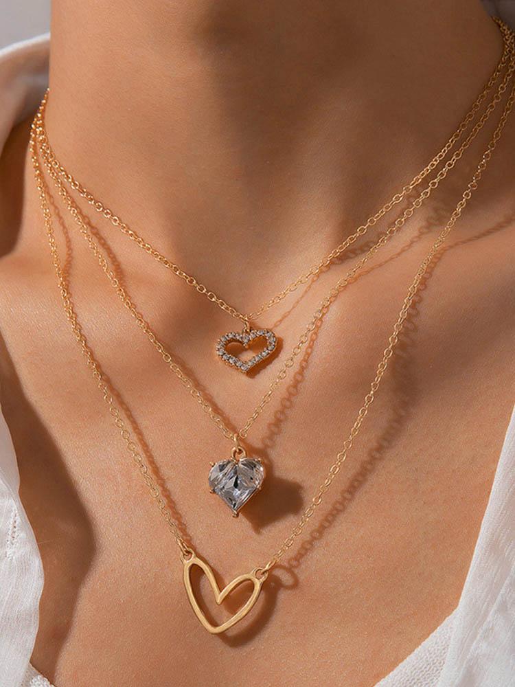 Новое европейское и американское ожерелье с бриллиантовым сердечком в стиле Instagram, креативное ретро, ​​простое полое сердце, многослойная цепочка из змеиной кости