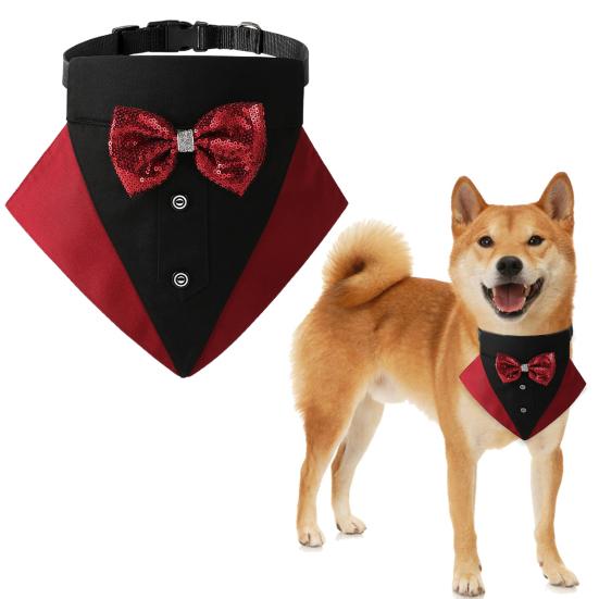 Ошейник для домашних животных, регулируемый воротник-бандана для собак с бантом, элегантный очаровательный костюм с треугольными нагрудниками для домашних животных для свадебной вечеринки