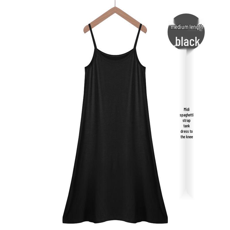 Women's 2025 Modal Long Camisole Dress: Summer Vest, Inner Layer Base, Black, for Spring and Autumn