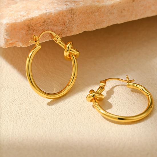 Celi Minimalist French Handmade Gold-Plated Brass Knotted Hoop Earrings for Women