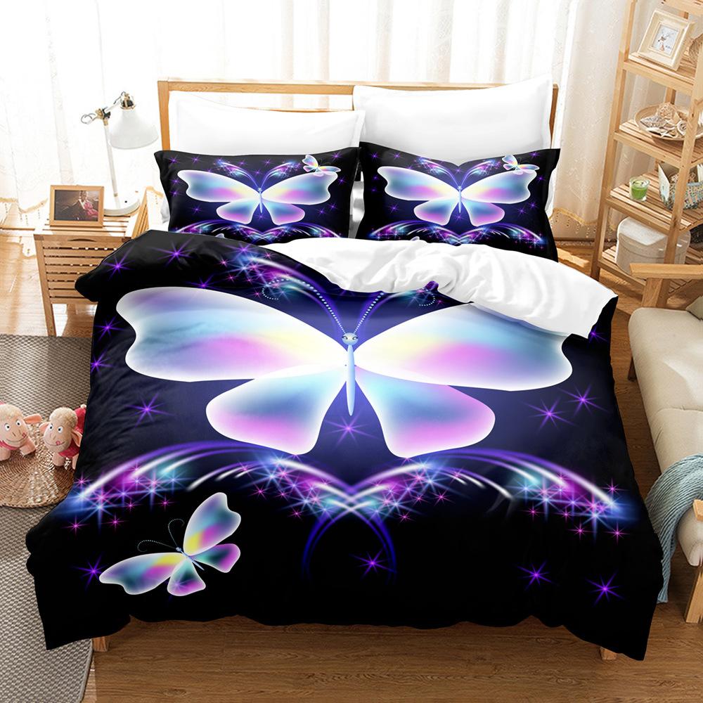 Bed Three-Piece Butterfly Flower Quilt Cover 3D Digital Printing Kit