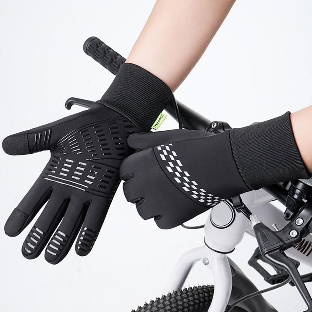 1 Pair Cycling Thermal Gloves Waterproof Windproof Winter Touchscreen Non-Slip Silicone Grip Fleece Lined Warm Gloves for Skiing