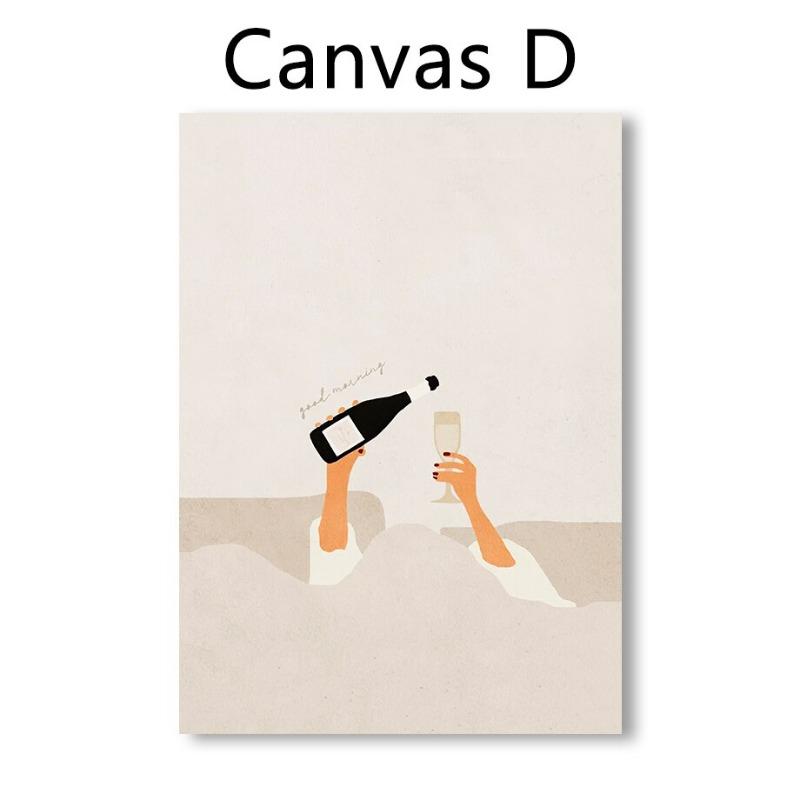 Leisure Life Bohemia Girl with Bed Champagne Sleep Tub Book Coffee Prints Wall Art Canvas Posters for Living Room Decor