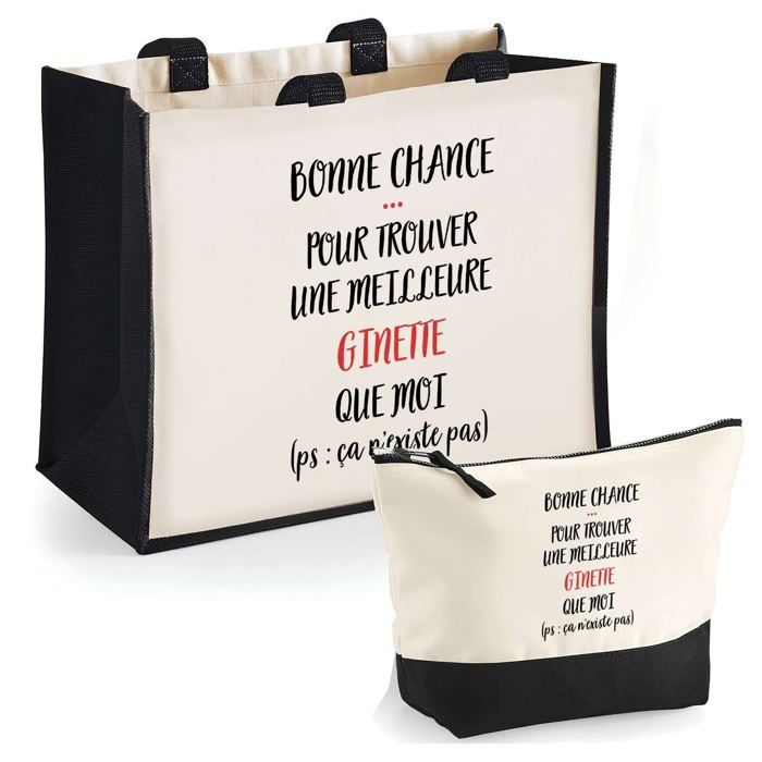 Coffret duo - PLANETEE - Duo cabas jute et trousse «Ginette ça n'existe pas» - Jute & coton - Personnalisé - Fabriqué en France