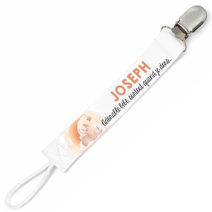 Planetee Attache tétine pour prénom JOSEPH adorable bébé surtout quand je dors lapin garçon | Attache sucette cadeau naissance
