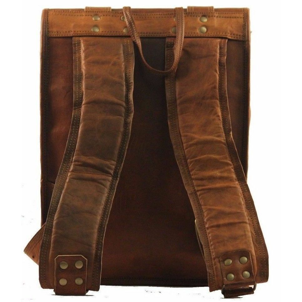 Men's Genuine Goat Leather Large Capacity Travel Laptop Backpack - Brown