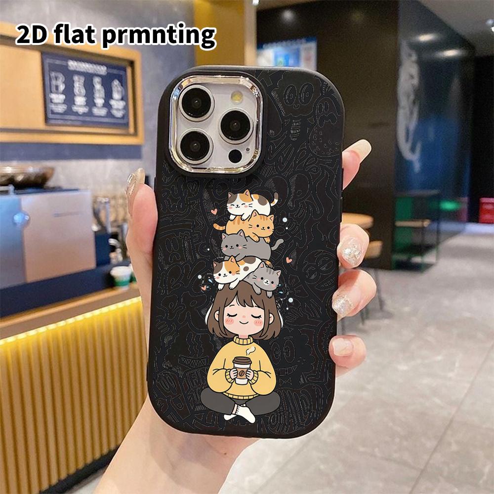 Phone Case: 2D flat design suitable for iPhone 18 17 16 15 14 13 Pro protective case, couple style, brown-haired girl, Christmas and Halloween gift
