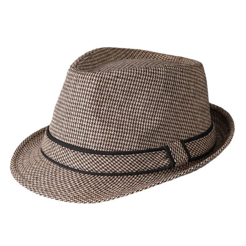 In The Elderly British Style Men'S Top Hat Spring And Autumn Old Man Gentleman Hat Dad Woolen Thousand Bird Grid Jazz Hat Winter