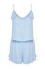 Women's Fashion Light Blue Polka Dot Ruffle Detailed Viscose Woven Pajama Set with Rope Strap