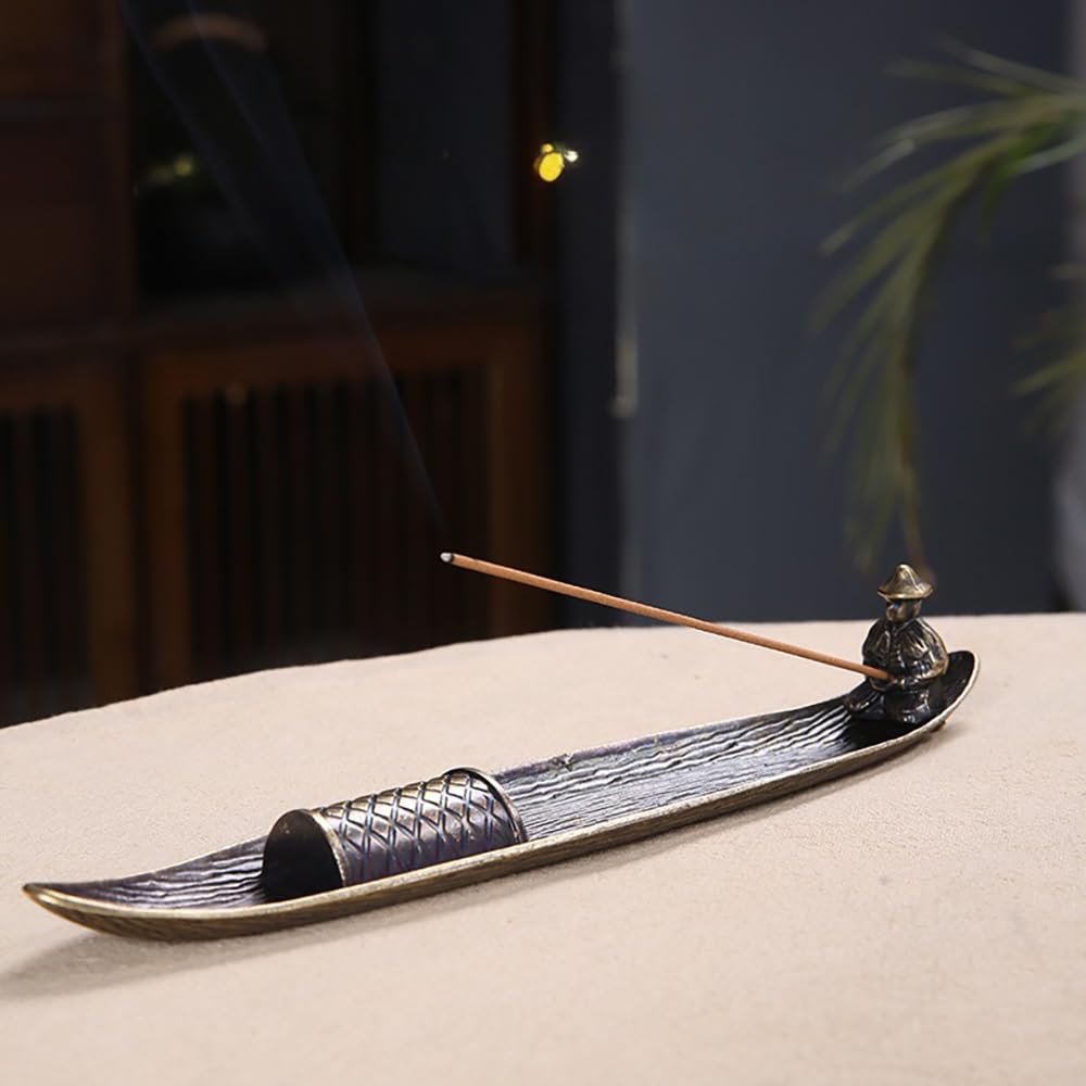 Cedar Eight Fisherman Boat Incense Holder, Stylish Japanese Retro Incense Holder, Cute Interior Decor, Incense Stick Holder (Type B)