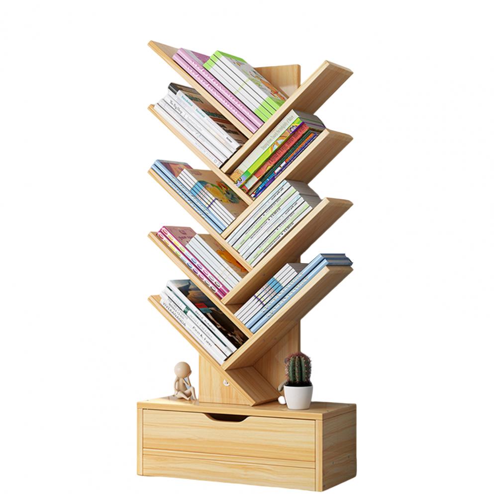 Modern Book Shelf Floor Standing BookShelf with Drawer Book Storage 8-Tier Wooden Tree Bookshelf Tree Bookcase Living Room Decor
