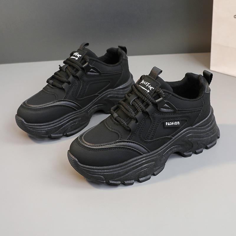 2024 Spring White Platform Women's Sneakers Thick-soled Height-added Sports Shoes Lace-Up Thick Bottom Vulcanize Shoes Ladies