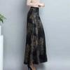 Женские брюки-юбка с принтом в стиле ретро, ​​широкие брюки, свободные эластичные брюки с высокой талией и глубокой промежностью, искусственная юбка трапециевидной формы длиной до щиколотки, девятые брюки для женщин среднего возраста, брюки для мам