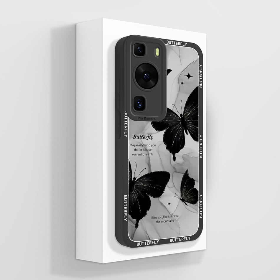 For Huawei P60 Pro Art Case Butterfly Rose Soft Liquid Silicone Cover For Huawei P 60 Art P60Pro Anti Drop Protective Bumper