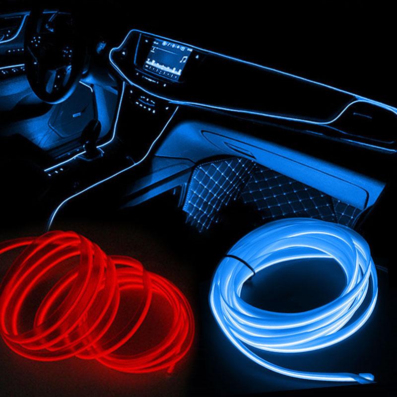 5M Car Interior Led Decorative Lamp EL Wiring Neon Strip Cold Light Wire For Auto DIY Flexible Ambient Light USB Atmosphere Lamp