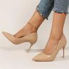 2025 New Nude Pumps for Women High Heel Shoes Female Fashion Patent Leather Sexy Pointed Toe Thin Heel Wedding Shoes Plus Size