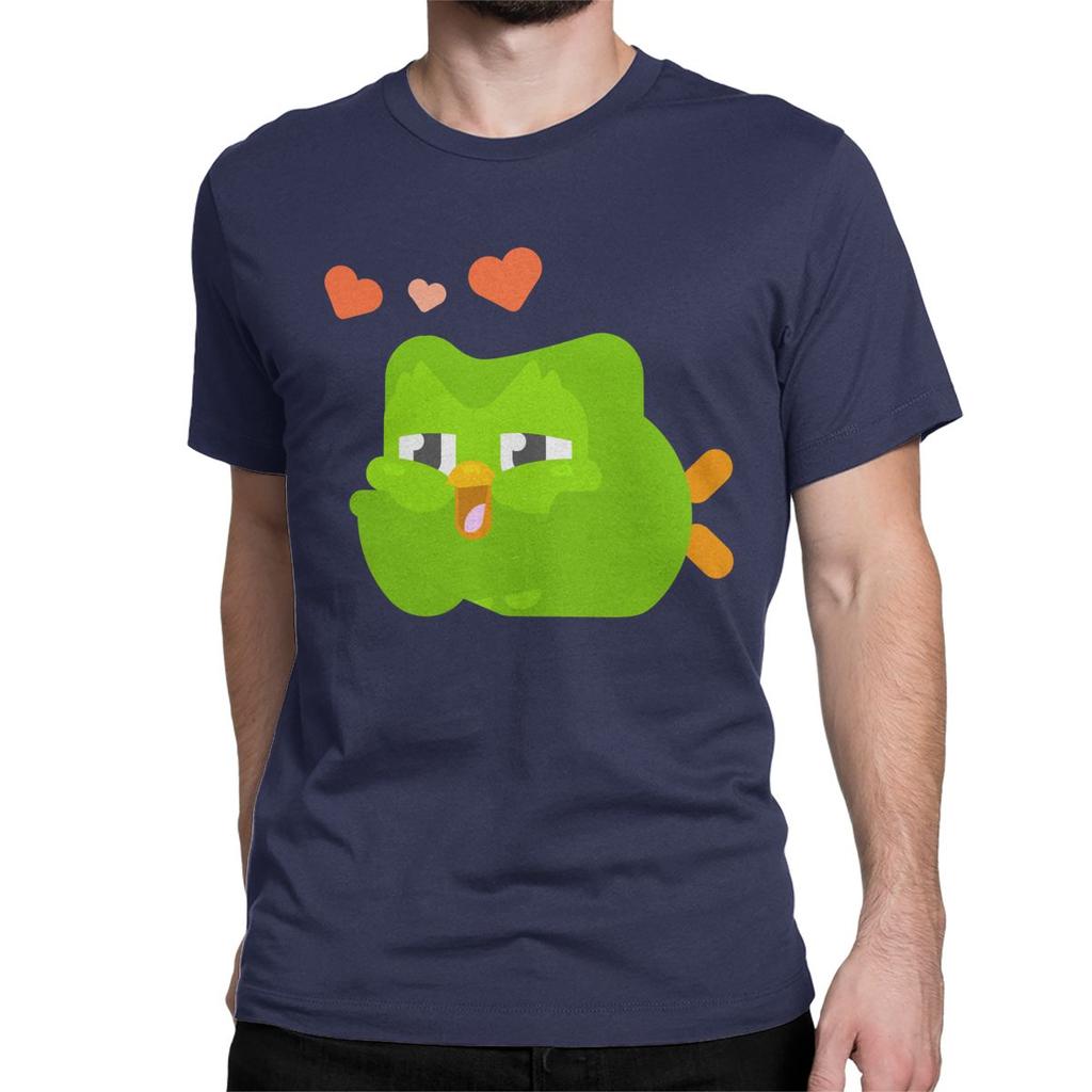 Мужские Женские Милые Футболки Duolingo Мультяшная Сова Хлопковые Топы Модные Футболки с Коротким Рукавом и Круглым Вырезом Вечериночная Футболка