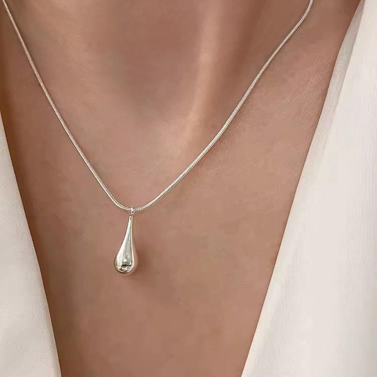 Серебряное ожерелье S925 для женщин, форма капли воды, модное минималистичное колье-подвеска, милое ожерелье-шарм, подарок на день рождения