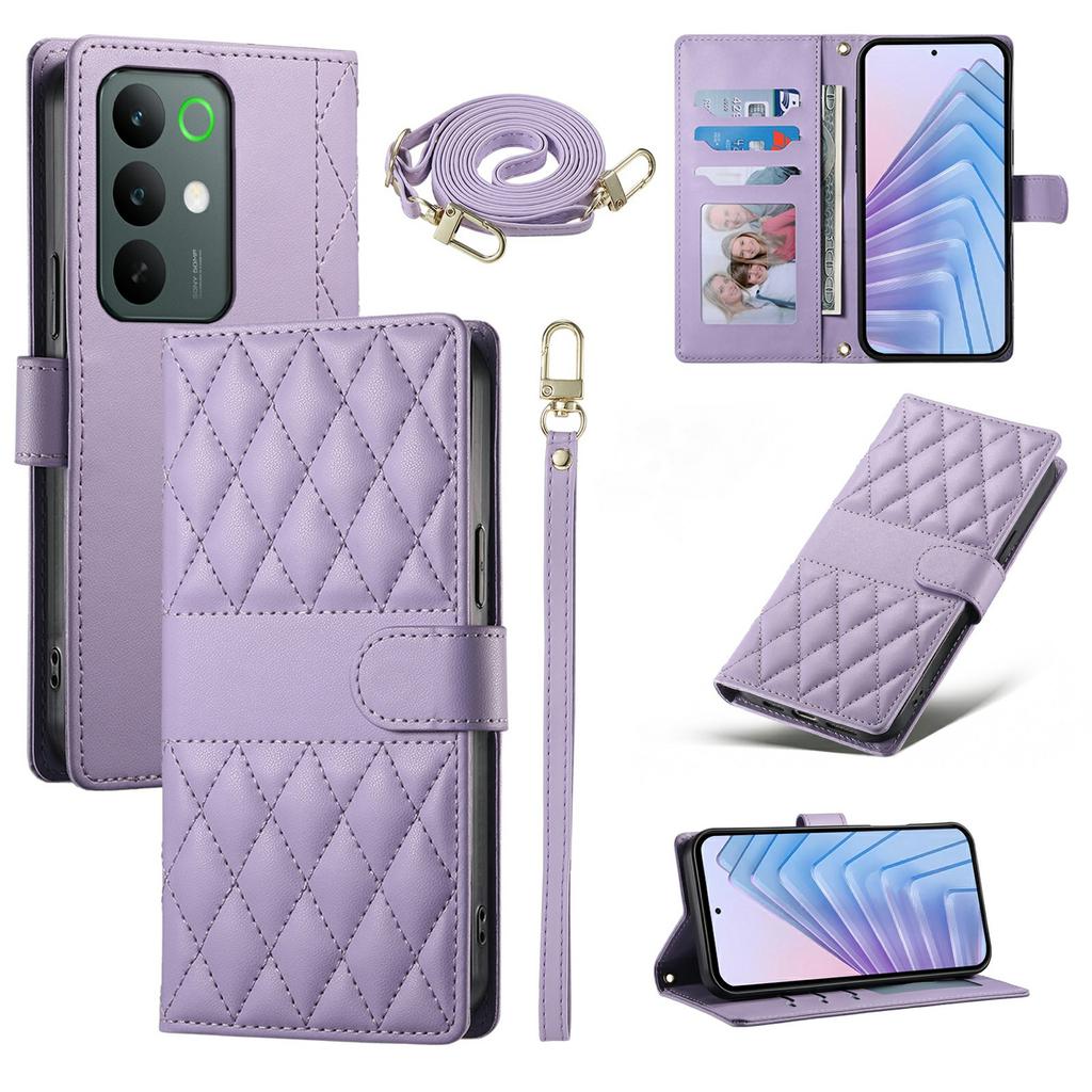 For Realme C85 5G Wallet Case Rhombus Stitching Stand Leather Phone Cover with Long / Short Strap