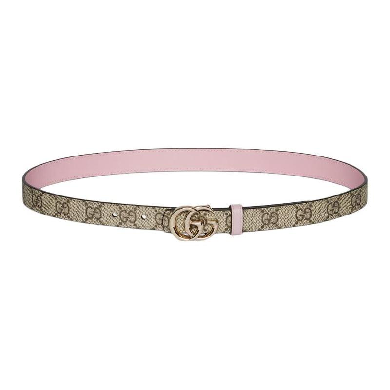 GUCCI GG Marmont Double G logo styling buckle Double-sided narrow version Leather hardware accessories Belt Women's Beige/Dark 847132-FAFCN-9882