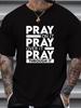 Мужская футболка с принтом 'Pray Graphic', 100% хлопок, Повседневная удобная футболка с круглым вырезом и коротким рукавом для летнего отдыха на природе, Мужская одежда. - М...