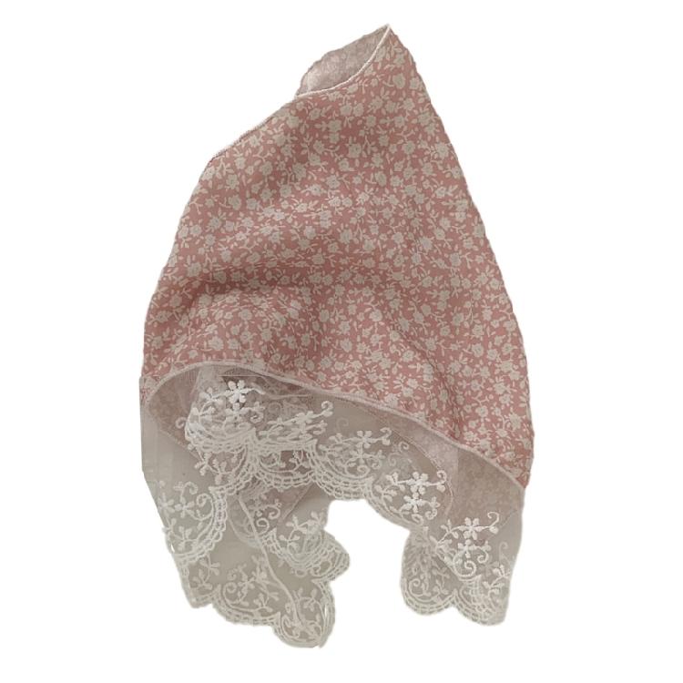 Floral Pattern Hairband with Sheer Lace Trim Camping Photography Girl Kerchief